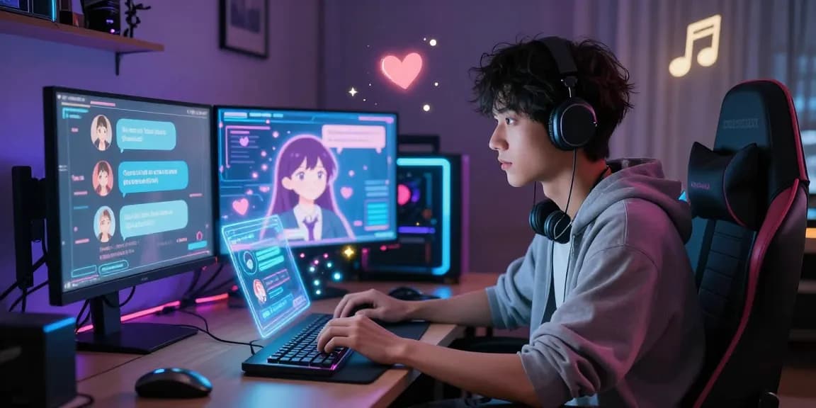 Engaging scene of a user chatting with a stylish AI character in a virtual setting, highlighting the intriguing world of hentai ai.